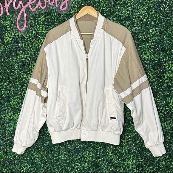 Vintage Members Only Reversible Beige Khaki Tan Stripe Jacket Sz XL